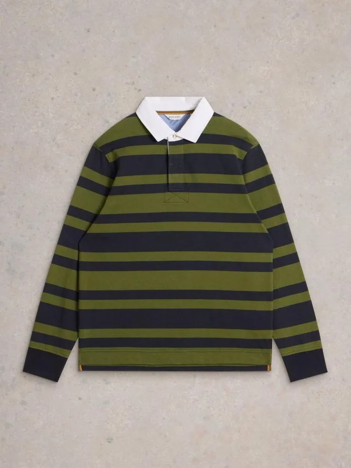 Men LS Stripe Rugby Shirt Green Multi White Stuff Loungewear Men LS Stripe Rugby Shirt Green Multi White Stuff Loungewear