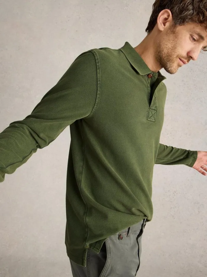 Men LS Utility Polo Jade Green White Stuff Polo Shirts Men LS Utility Polo Jade Green White Stuff Polo Shirts