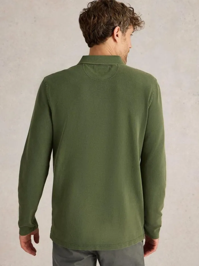 Men LS Utility Polo Jade Green White Stuff Polo Shirts Men LS Utility Polo Jade Green White Stuff Polo Shirts