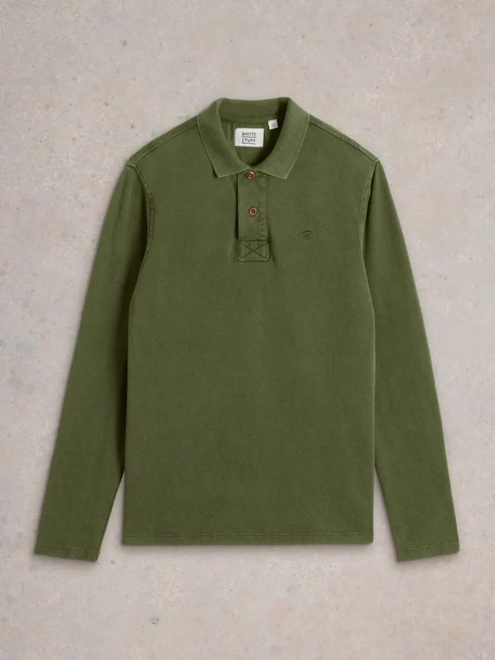 Men LS Utility Polo Jade Green White Stuff Polo Shirts Men LS Utility Polo Jade Green White Stuff Polo Shirts