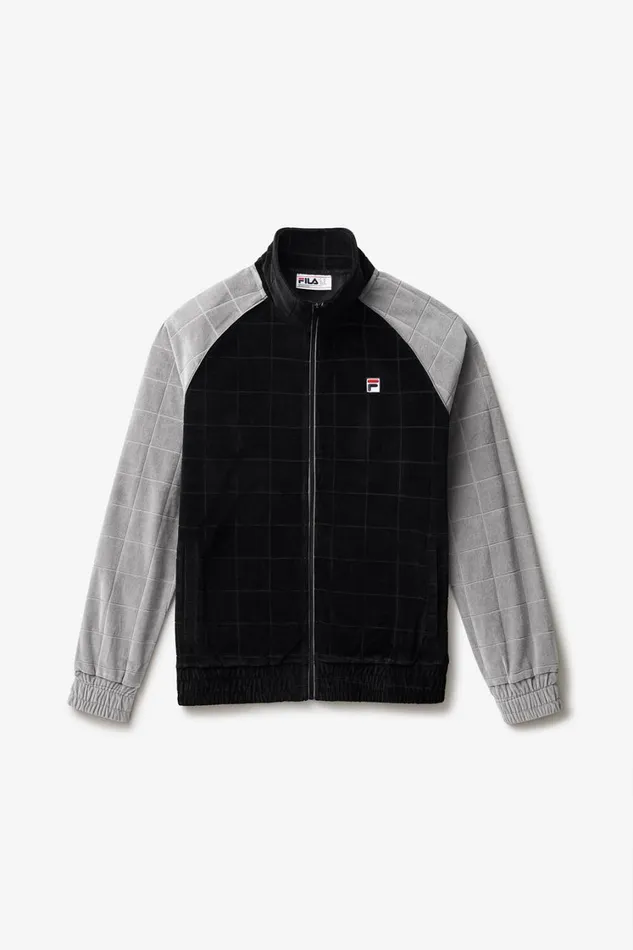Men Matching Sets Fila Ivy League Debossed Check Velour Jacket 002 Black Monument