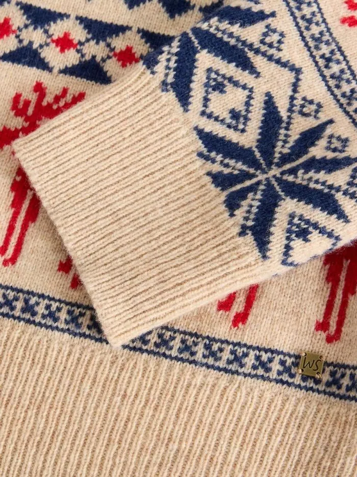 Men Moose Fairisle Wool Crew Jumper Natural Multi White Stuff Knitwear