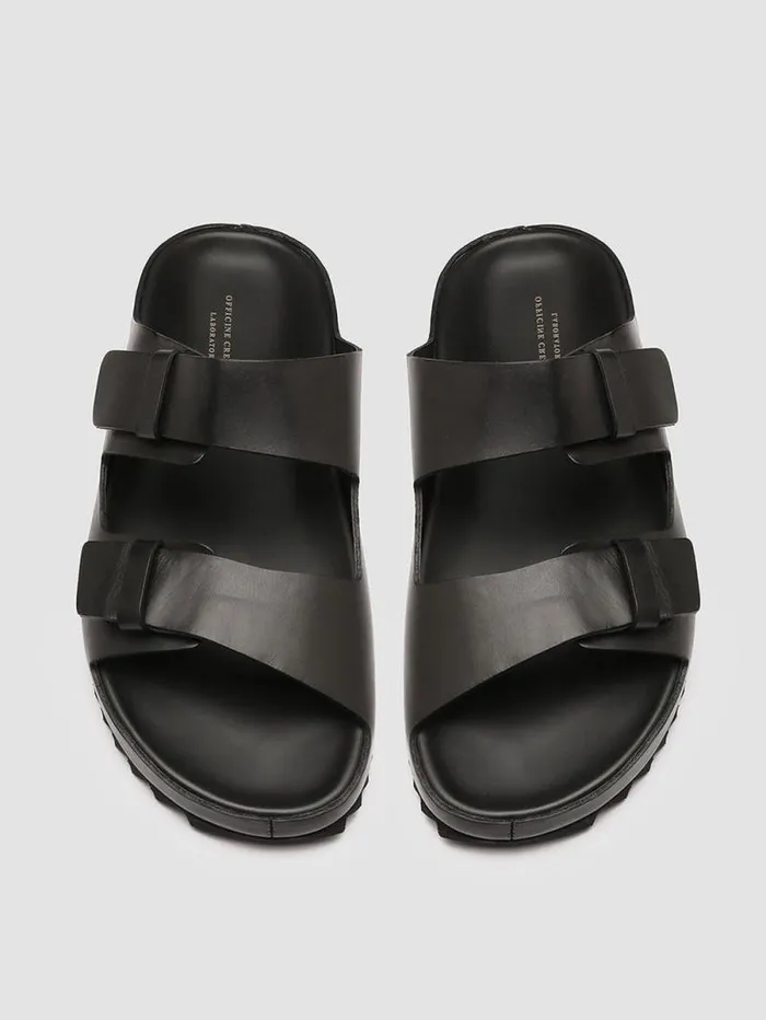 Men Officine Creative Footwear AGORA039 002 Black Leather Sandals