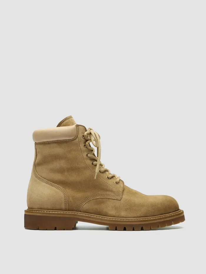 Men Officine Creative Footwear BOSS 002 Light Brown Suede And Leather Lace Up Boots
