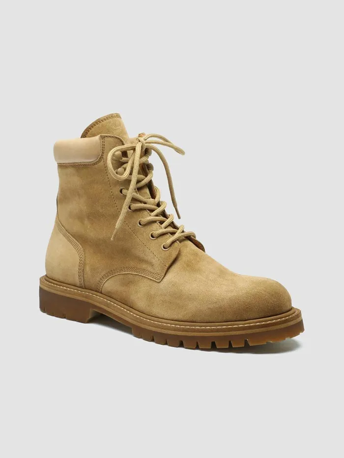 Men Officine Creative Footwear BOSS 002 Light Brown Suede And Leather Lace Up Boots Men Officine Creative Footwear BOSS 002 Light Brown Suede And Leather Lace Up Boots