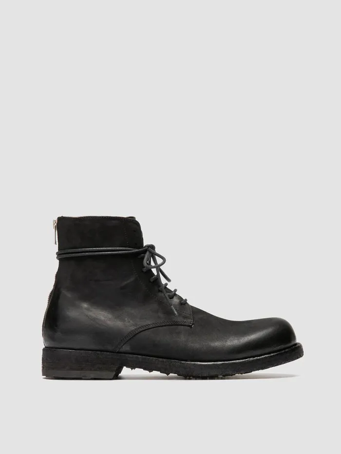Men Officine Creative Footwear BULLA DD 102 Black Leather Laceup Boots