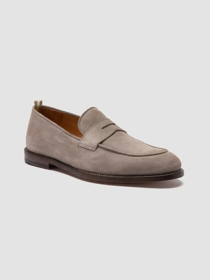 Men Officine Creative Footwear OPERA 001 Taupe Suede Penny Loafers Men Officine Creative Footwear OPERA 001 Taupe Suede Penny Loafers