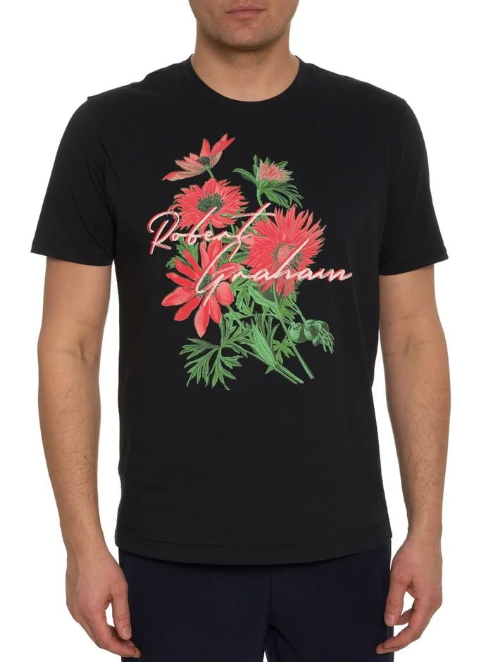 Men Polos and TShirts Robert Graham FLORAL SCRIPT GRAPHIC TSHIRT Black