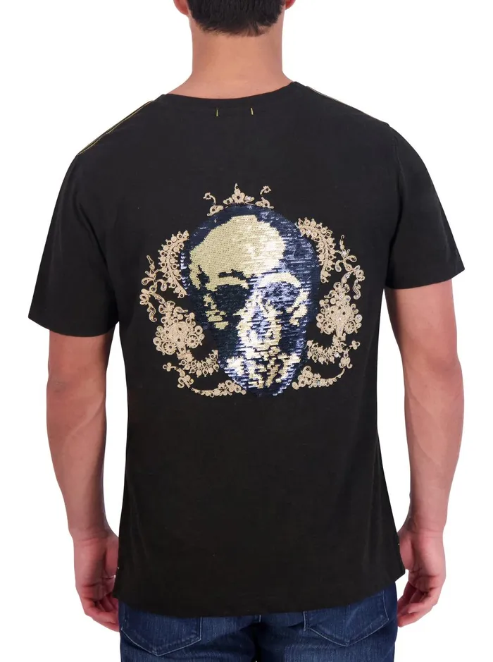 Men Polos and TShirts Robert Graham LIMITED EDITION NEIL SEQUIN SKULL TSHIRT Black
