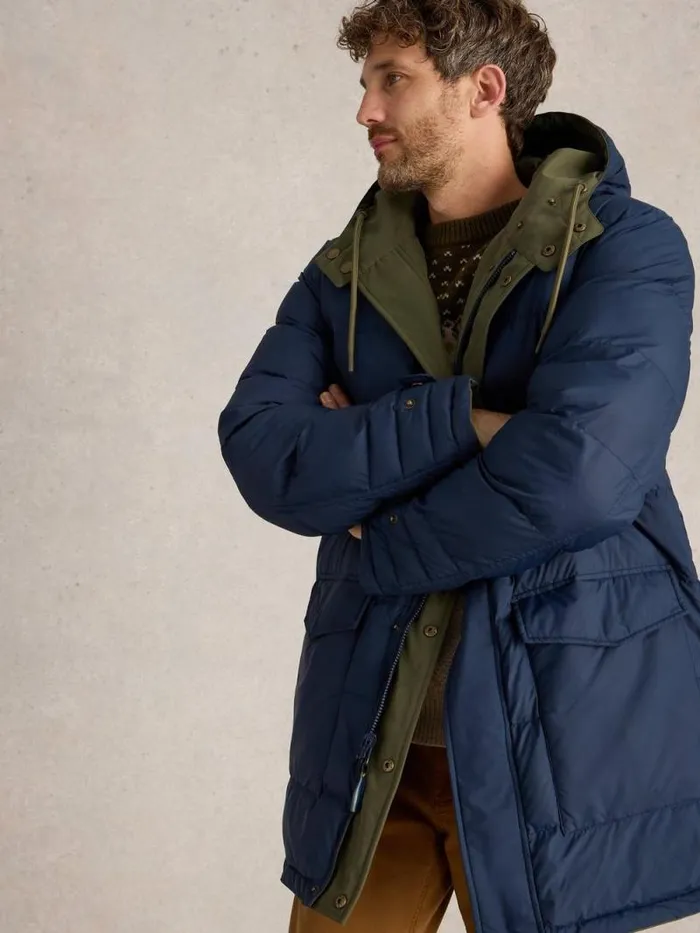 Men Reversible Parka Khaki Green White Stuff Coats and Jackets