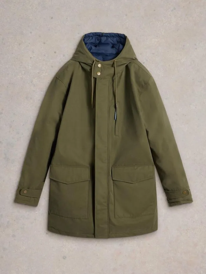 Men Reversible Parka Khaki Green White Stuff Coats and Jackets Men Reversible Parka Khaki Green White Stuff Coats and Jackets