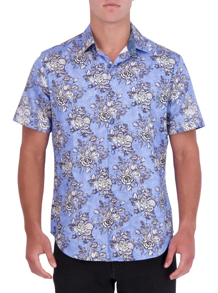 Men Short Sleeve Button Down Shirts Robert Graham KILLIAN SHORT SLEEVE BUTTON DOWN SHIRT Blue