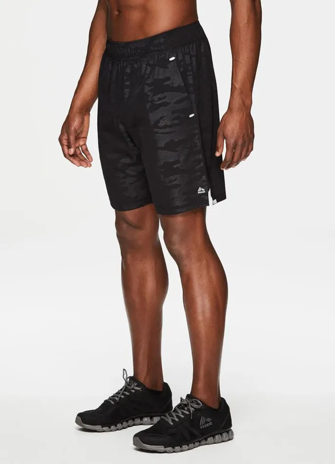 Men Textured Camo Workout Short Black RBX Active Shorts