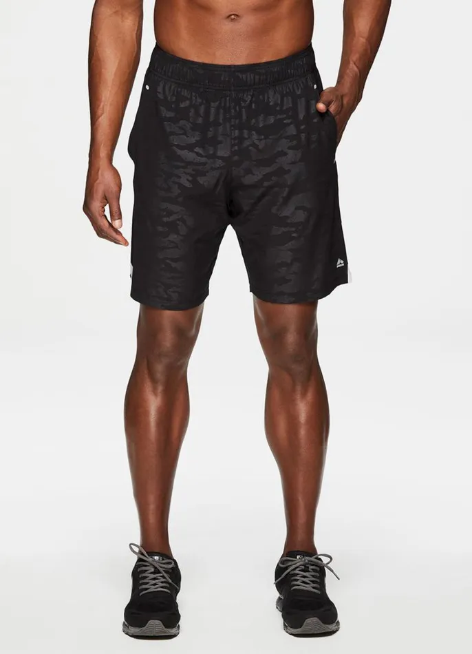 Men Textured Camo Workout Short Black RBX Active Shorts