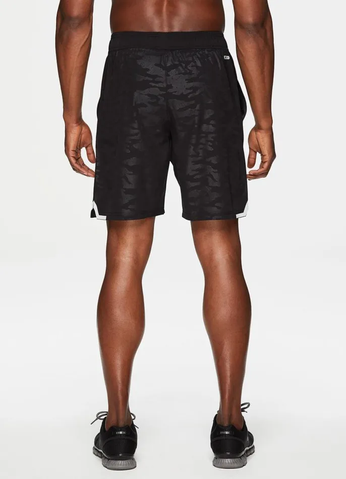 Men Textured Camo Workout Short Black RBX Active Shorts