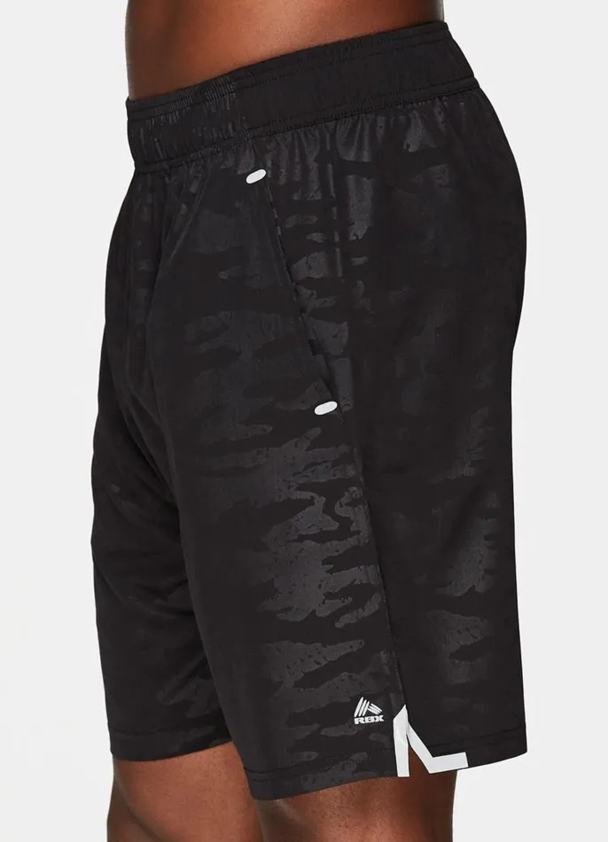 Men Textured Camo Workout Short Black RBX Active Shorts