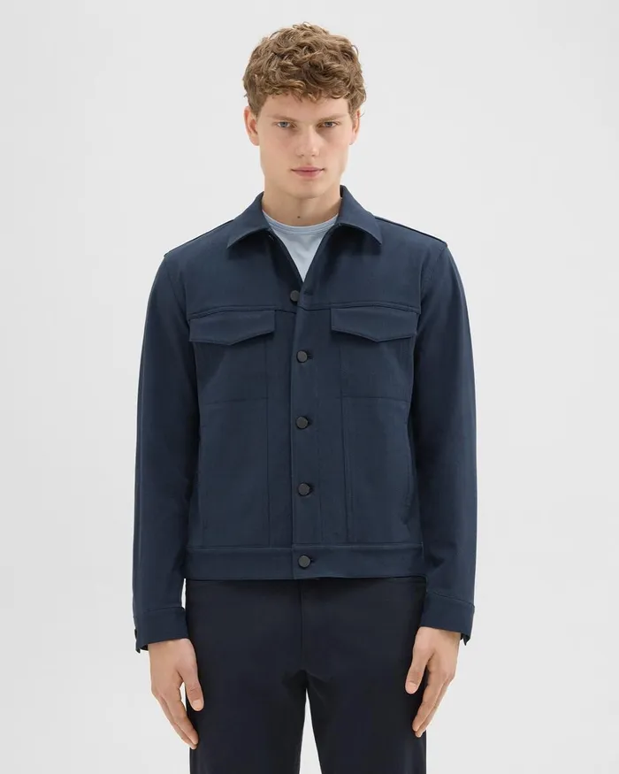 Men Theory Blazers Jackets River Trucker Jacket In Neoteric Twill Dark Navy