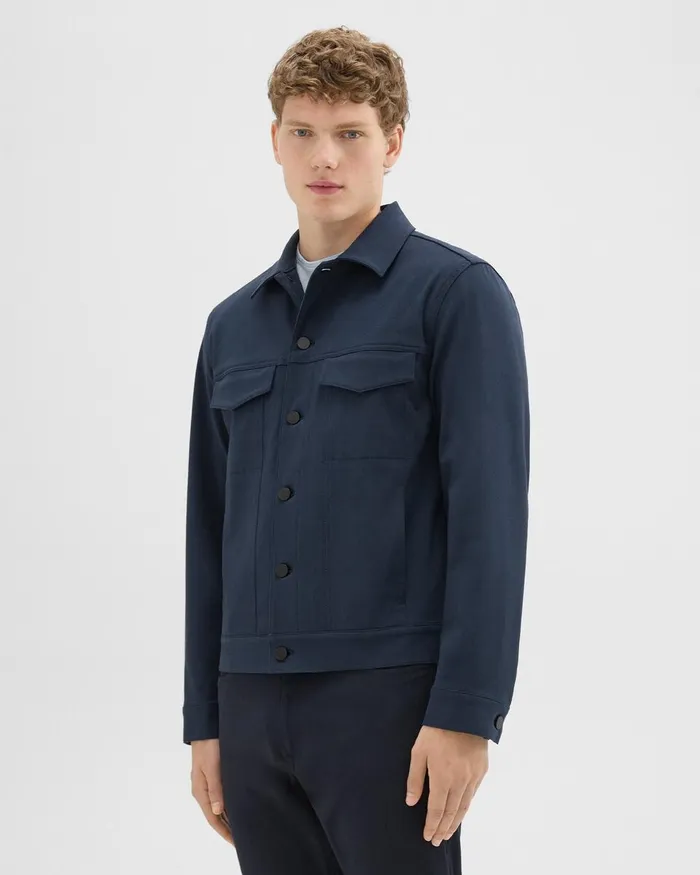 Men Theory Blazers Jackets River Trucker Jacket In Neoteric Twill Dark Navy