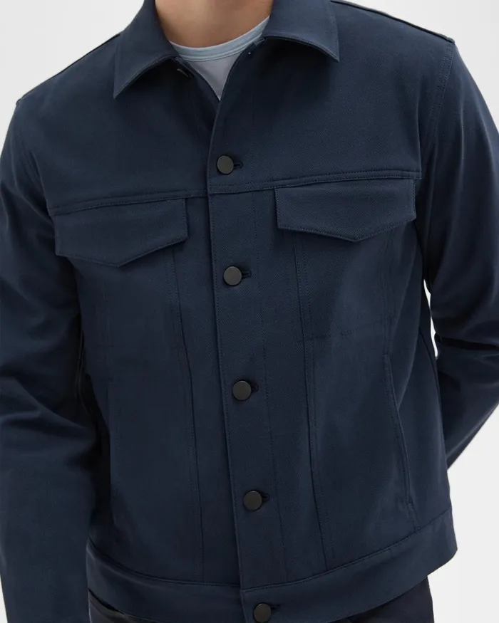 Men Theory Blazers Jackets River Trucker Jacket In Neoteric Twill Dark Navy