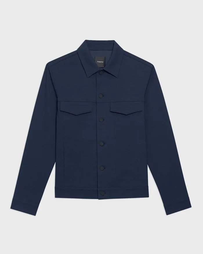 Men Theory Blazers Jackets River Trucker Jacket In Neoteric Twill Dark Navy