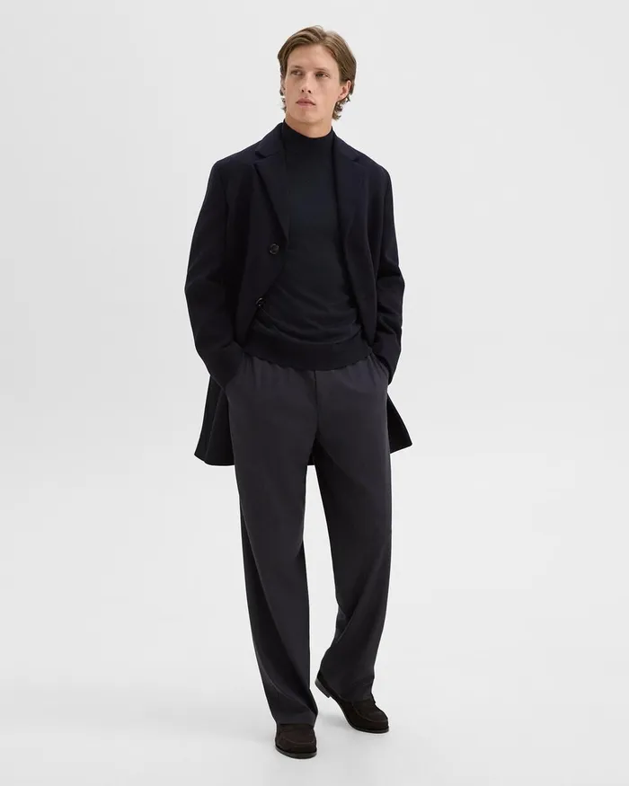 Men Theory Outerwear 3Button Topcoat In Recycled WoolBlend Melton Baltic
