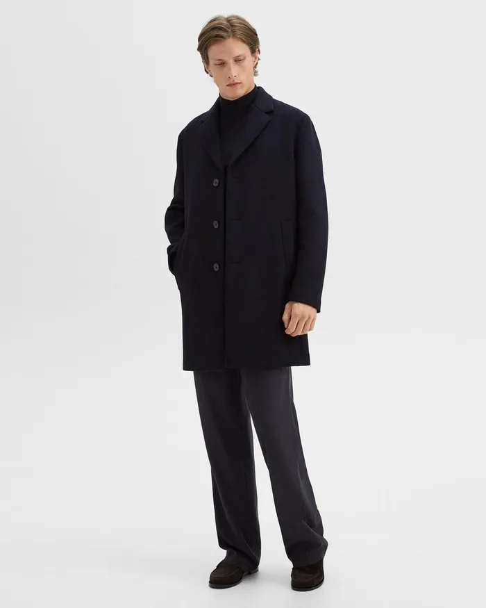 Men Theory Outerwear 3Button Topcoat In Recycled WoolBlend Melton Baltic