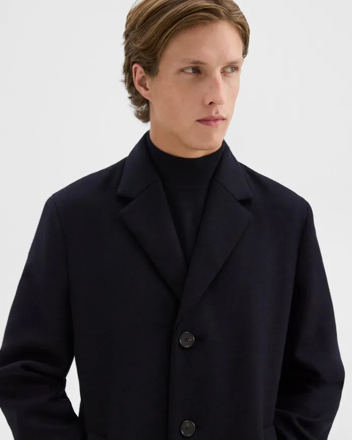 Men Theory Outerwear 3Button Topcoat In Recycled WoolBlend Melton Baltic