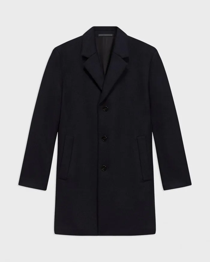 Men Theory Outerwear 3Button Topcoat In Recycled WoolBlend Melton Baltic