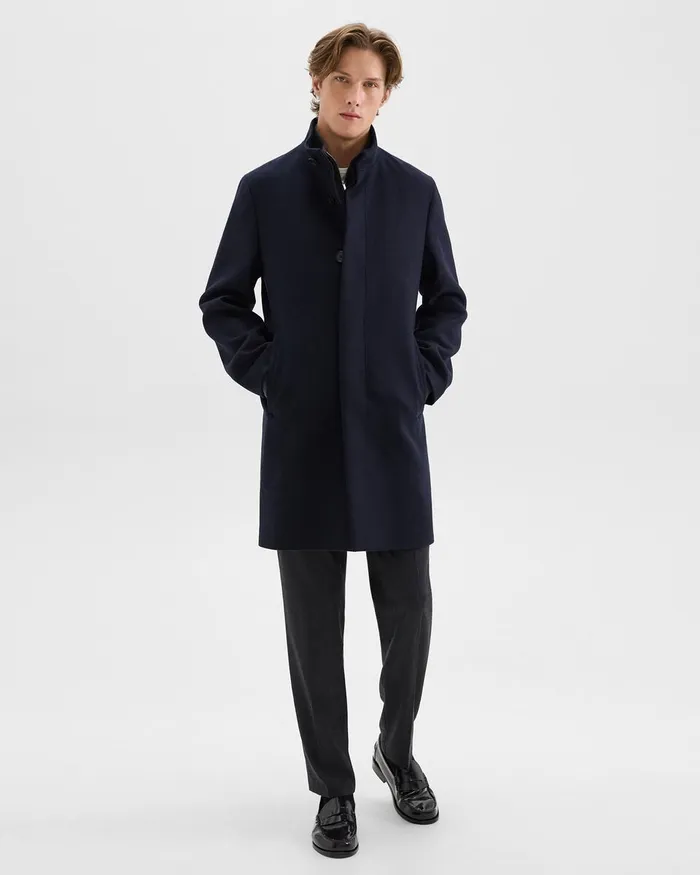Men Theory Outerwear Belvin Coat In Recycled WoolBlend Melton Baltic