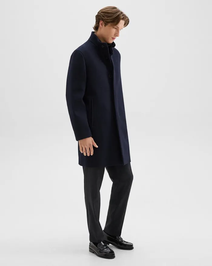 Men Theory Outerwear Belvin Coat In Recycled WoolBlend Melton Baltic