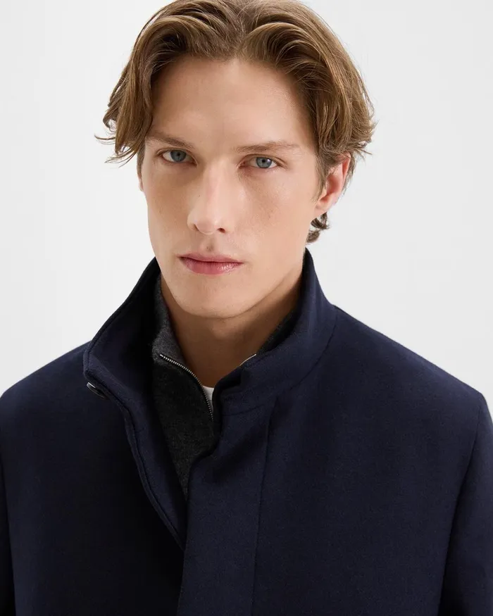 Men Theory Outerwear Belvin Coat In Recycled WoolBlend Melton Baltic