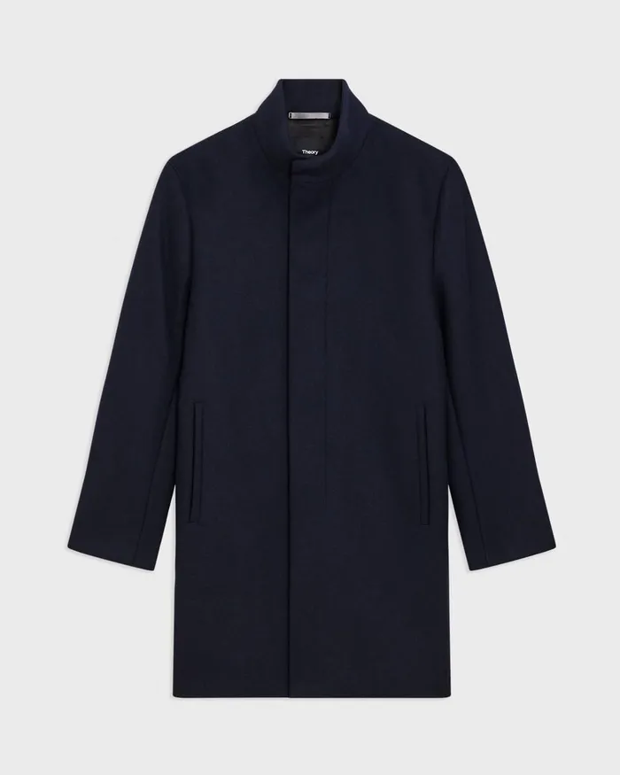 Men Theory Outerwear Belvin Coat In Recycled WoolBlend Melton Baltic