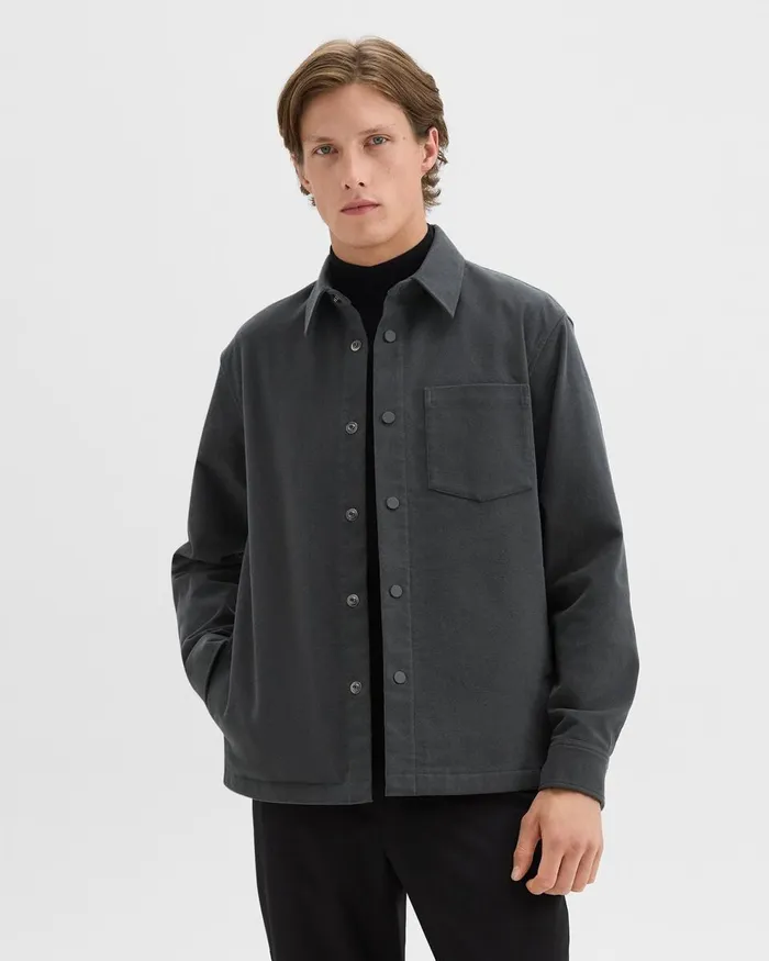 Men Theory Outerwear Shirt Jacket In Moleskin Twill Graphite