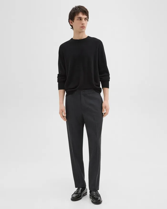 Men Theory Pants Larin Drawstring Pant In Stretch Flannel Charcoal Melange