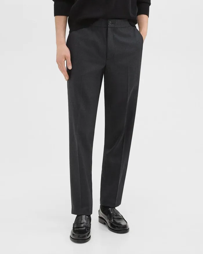 Men Theory Pants Larin Drawstring Pant In Stretch Flannel Charcoal Melange