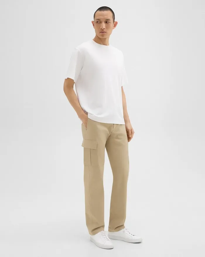 Men Theory Pants Straight Cargo Pant In Stretch Cotton Twill Khaki