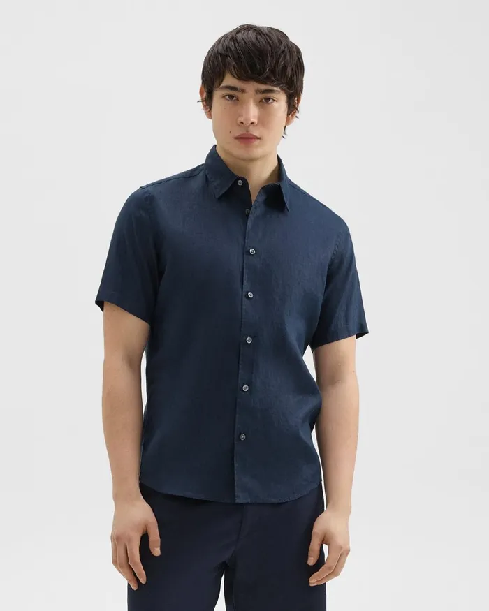 Men Theory Shirts Irving ShortSleeve Shirt In Relaxed Linen Baltic