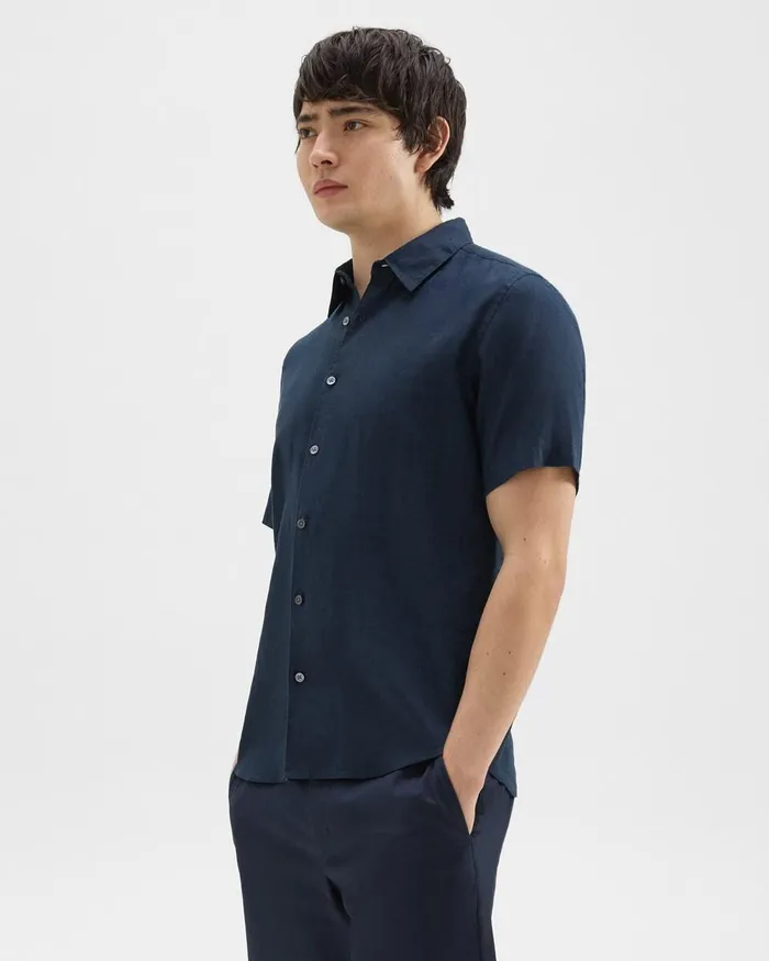 Men Theory Shirts Irving ShortSleeve Shirt In Relaxed Linen Baltic