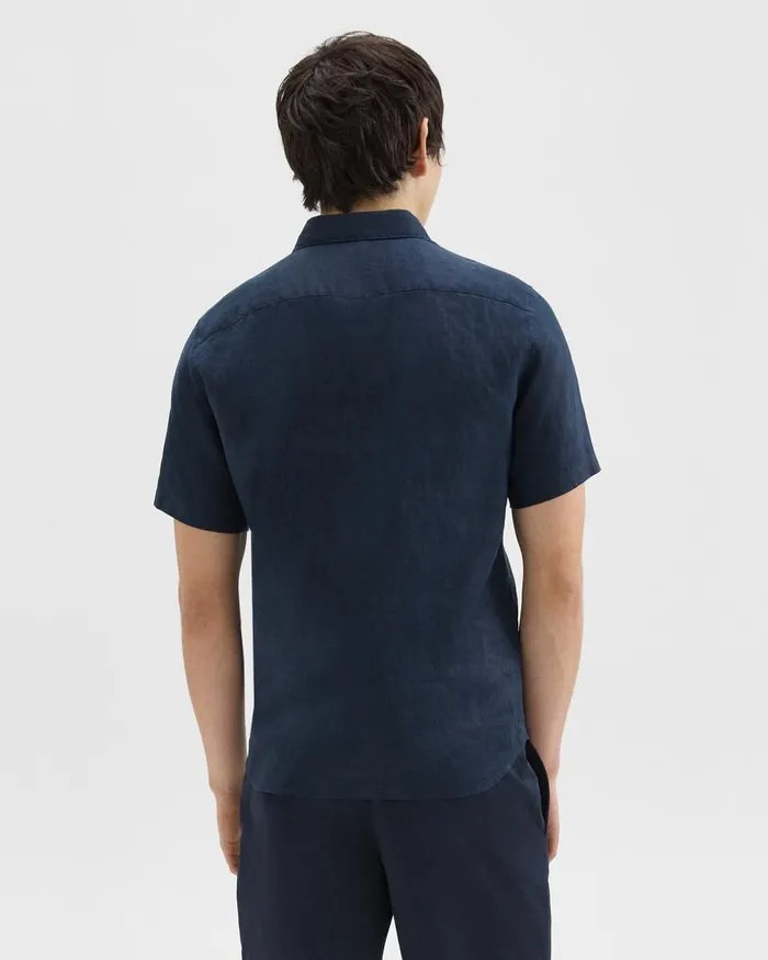 Men Theory Shirts Irving ShortSleeve Shirt In Relaxed Linen Baltic