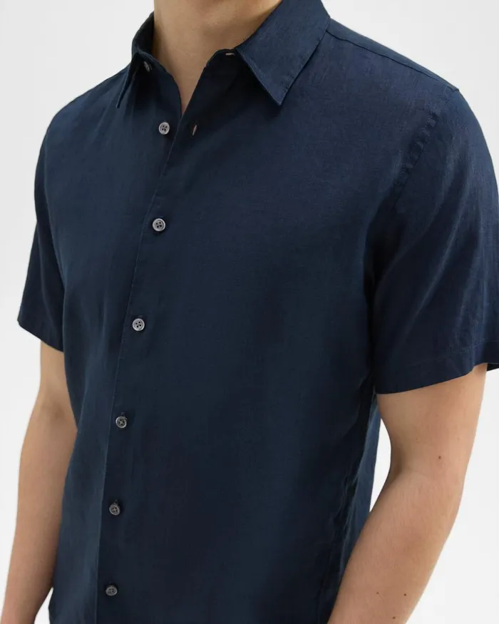 Men Theory Shirts Irving ShortSleeve Shirt In Relaxed Linen Baltic