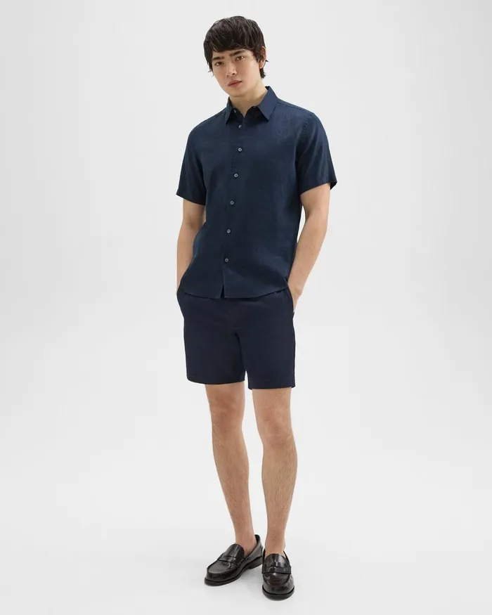 Men Theory Shirts Irving ShortSleeve Shirt In Relaxed Linen Baltic