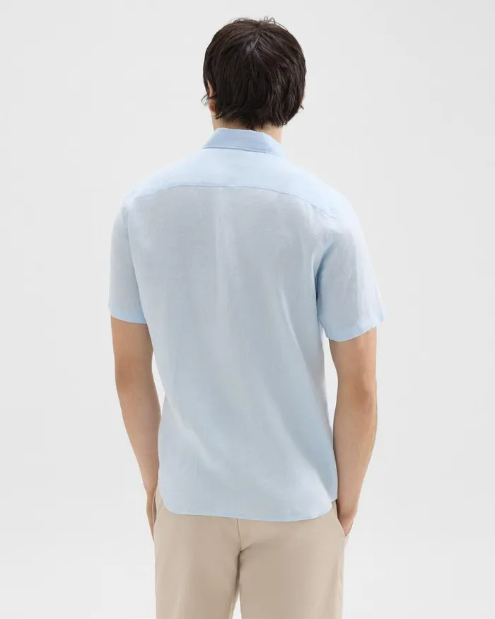 Men Theory Shirts Irving ShortSleeve Shirt In Relaxed Linen Skylight