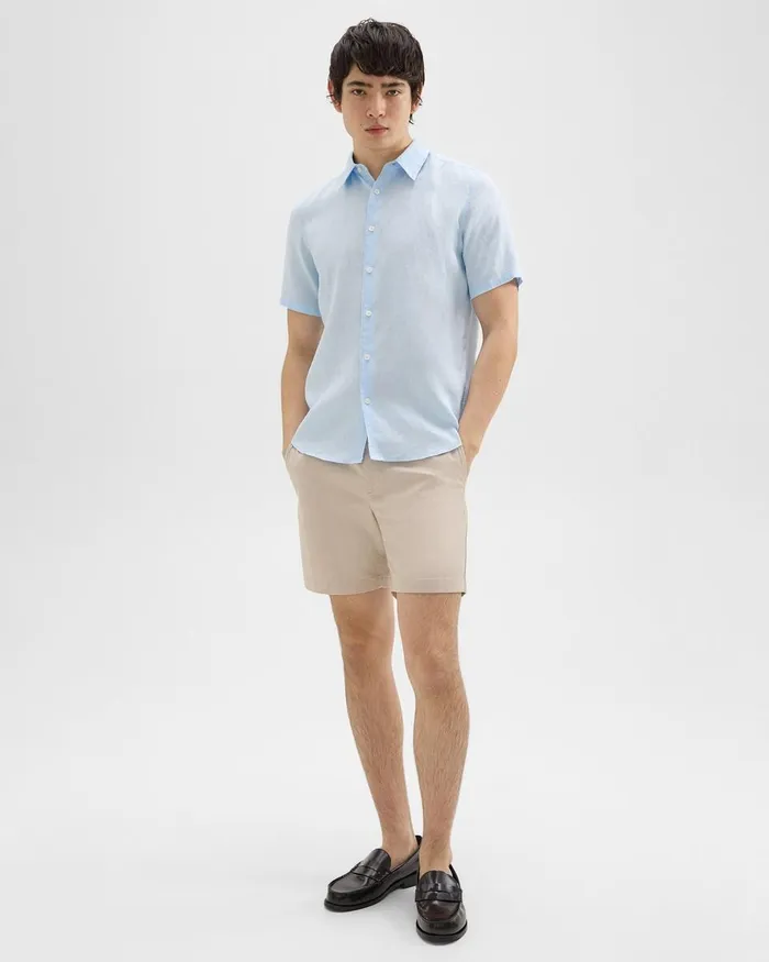 Men Theory Shirts Irving ShortSleeve Shirt In Relaxed Linen Skylight