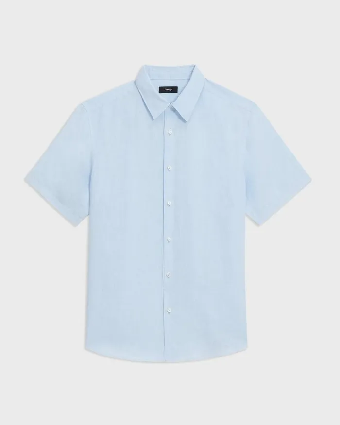 Men Theory Shirts Irving ShortSleeve Shirt In Relaxed Linen Skylight