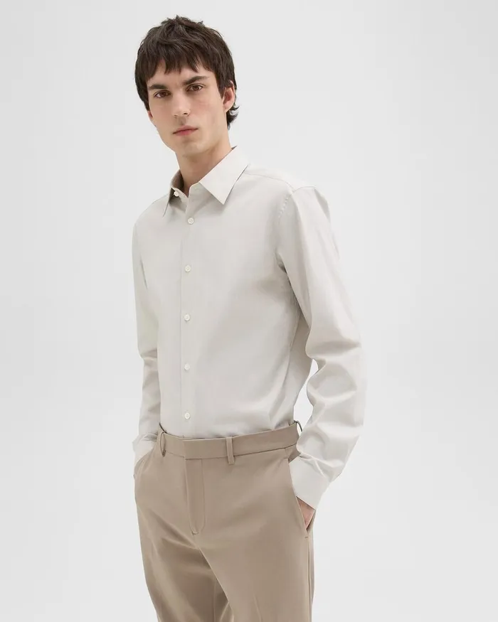 Men Theory Shirts Sylvain Shirt In Checked Poplin Taupewhite