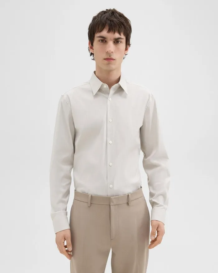 Men Theory Shirts Sylvain Shirt In Checked Poplin Taupewhite