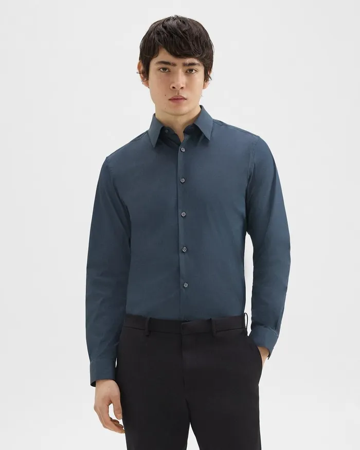 Men Theory Shirts Sylvain Shirt In Good Cotton Deep Sea Blue