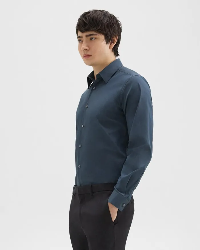 Men Theory Shirts Sylvain Shirt In Good Cotton Deep Sea Blue