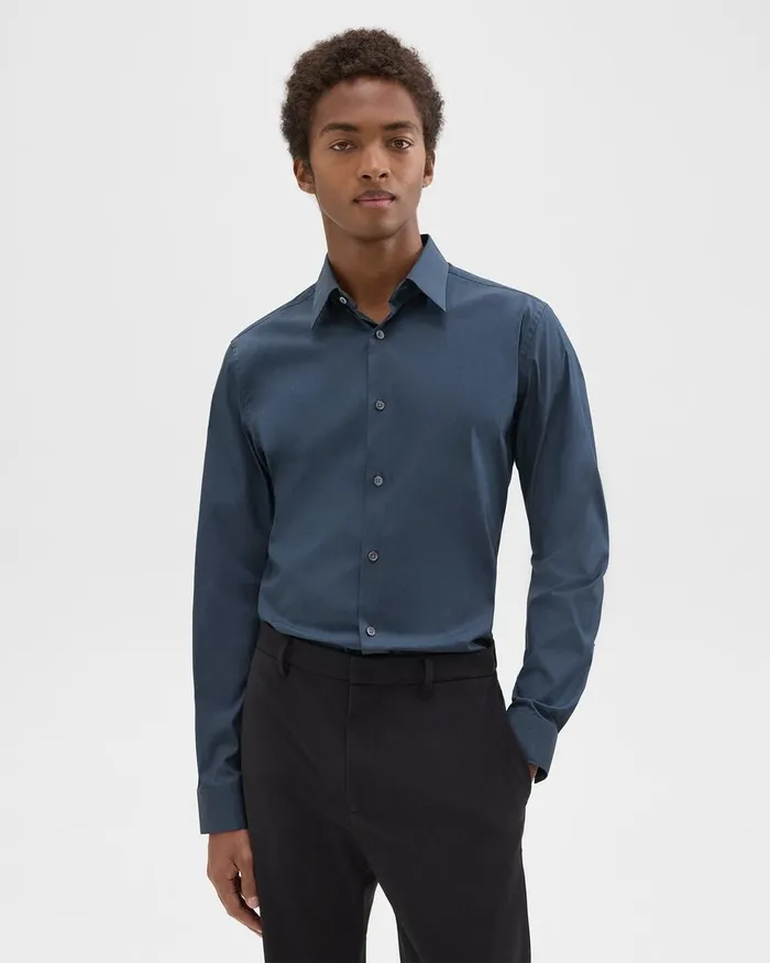 Men Theory Shirts Sylvain Shirt In Structure Knit Deep Sea Blue
