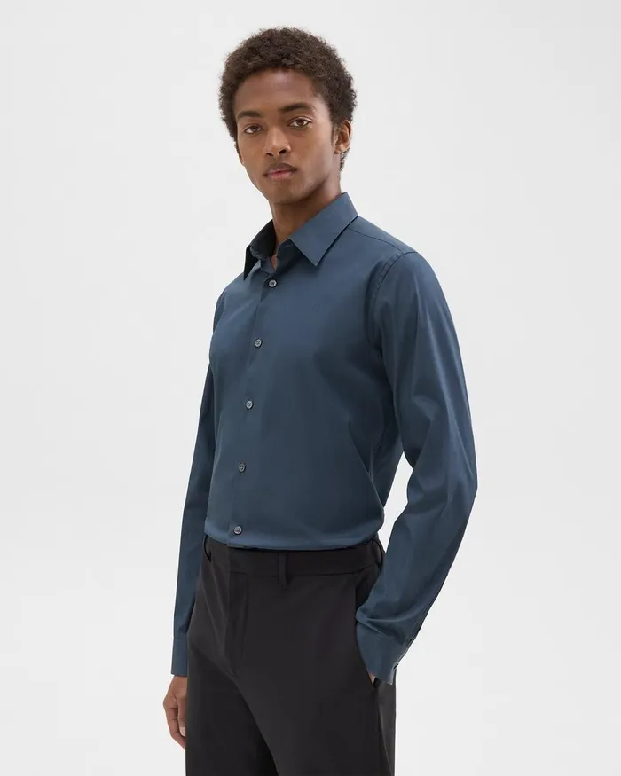 Men Theory Shirts Sylvain Shirt In Structure Knit Deep Sea Blue